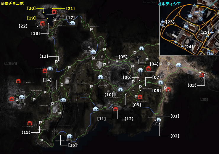 FF15 釣り場マップ（釣りができる場所を記載している地図）