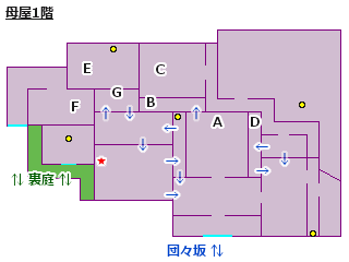 妖怪ウォッチ2 竹林のおんぼろ屋敷 母屋1階のマップ(地図)